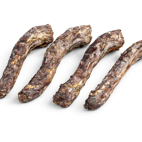 Colli di anatra essiccati, snack naturale per cani, realizzati al 100% con carne di anatra.