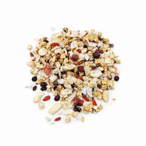 Mix di frutta disidratata: un mix sano di frutta essiccata, ideale per l'alimentazione naturale del cane.