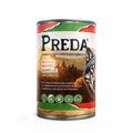 Conserva di Preda multiproteico, alimento umido completo per cani, con carne di manzo, agnello e carote.