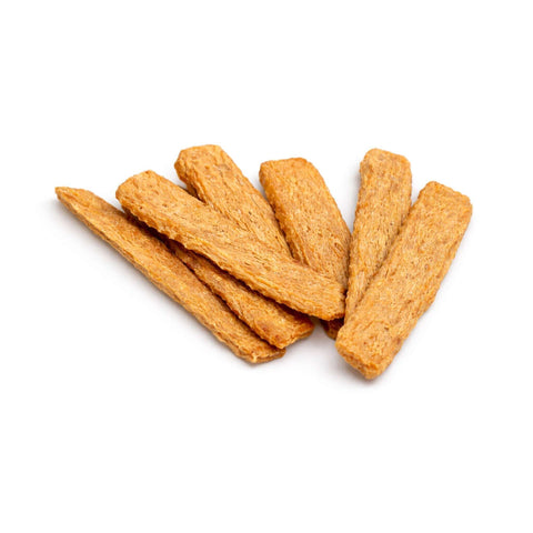 Strisce di carne essiccata in formato snack naturali ricchi di proteine e facilmente digeribili.