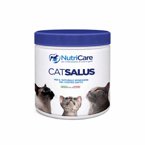 Cat salus prodotto per il benessere naturale del tuo gatto, confezione in polvere NutriCare.