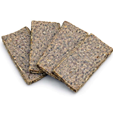 Cracker di tacchino e pollo con spinaci, snack sano e bilanciato per cani, in formato rettangolare.