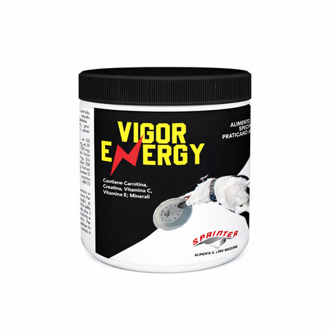 Barattolo di Dog vigor energy, formula in polvere per aumentare l'energia del cane atleta.